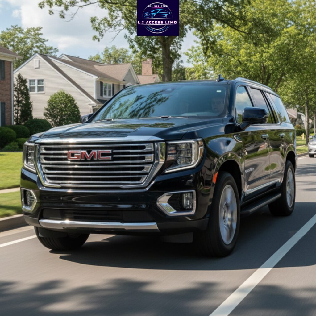 Black GMC SUV providing professional airport and luxury transportation by LI Access Limo.